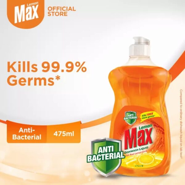 Lemon Max Anti-Bacterial Dishwash Liquid Bottle - 475ml